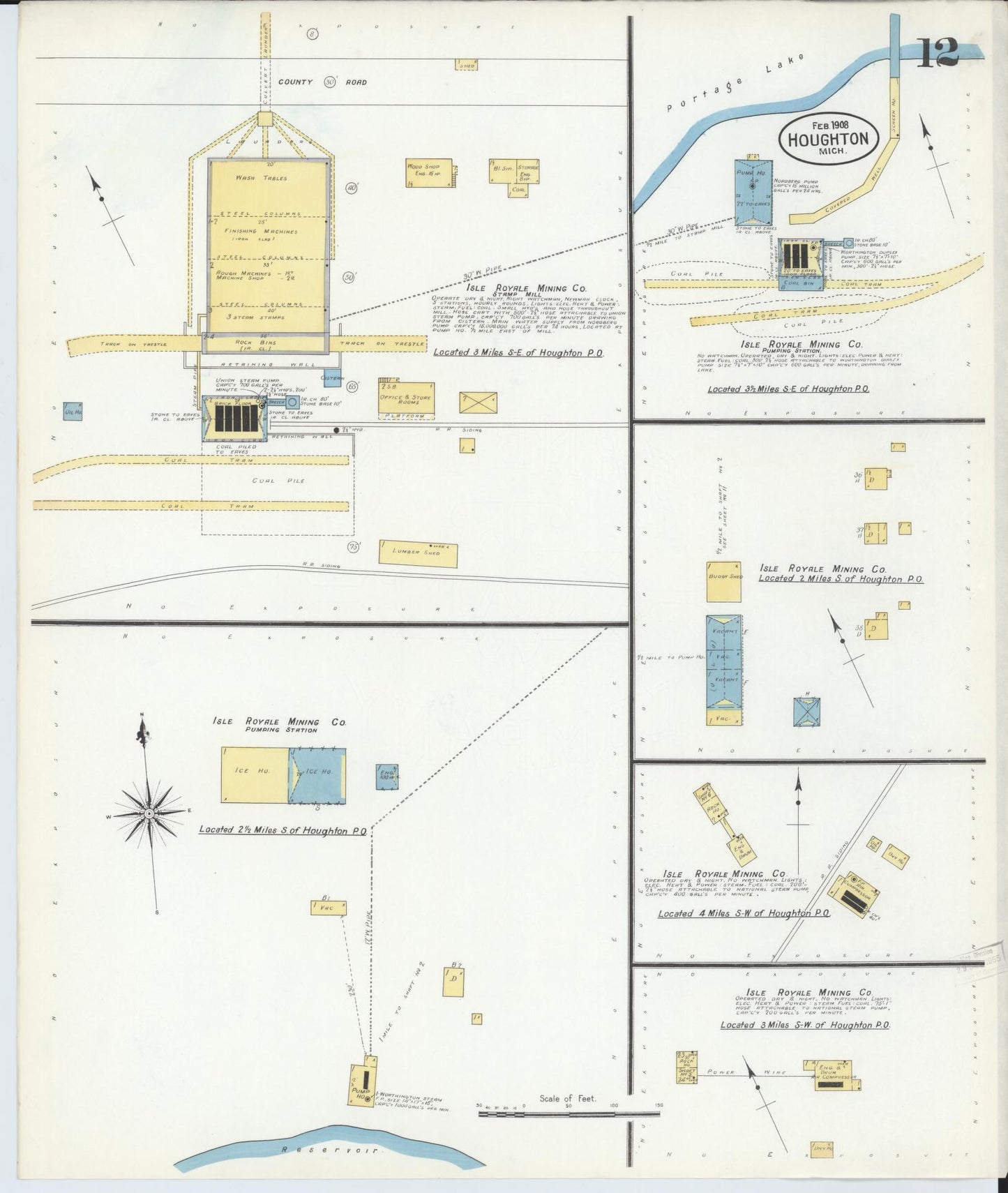Sanborn Fire Insurance Map from Houghton, Houghton County, Michigan (1908), Sheet #0012 - Complete Map Set gallery image, historic Sanborn map, vintage wall art, Michigan Michigan