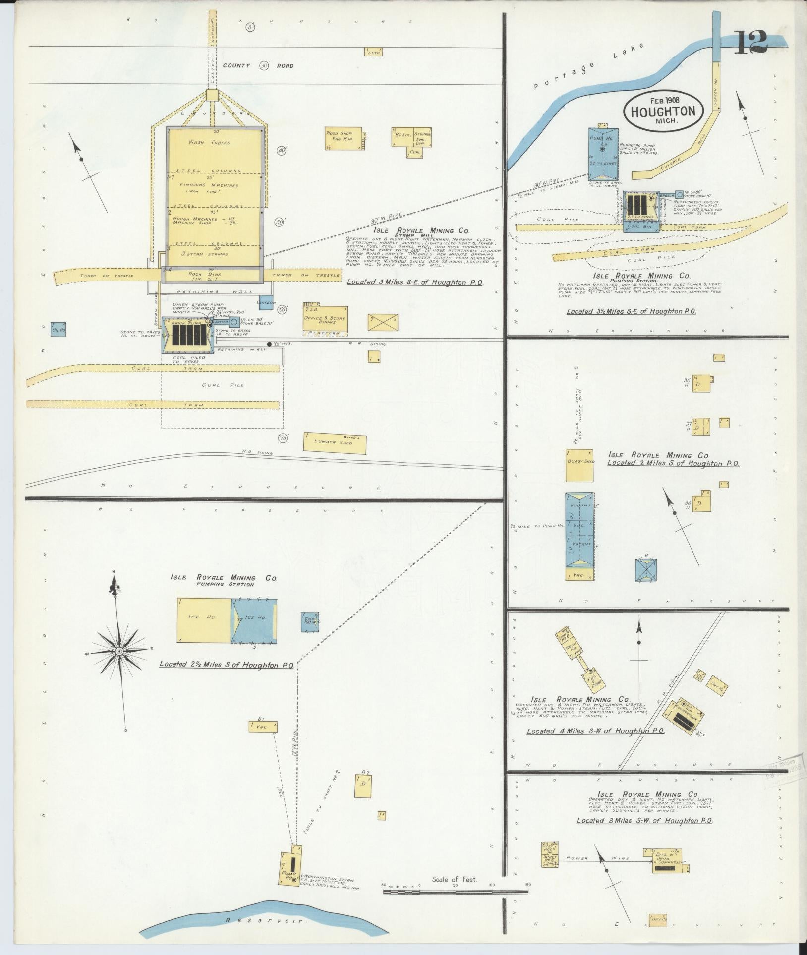 Sanborn Fire Insurance Map from Houghton, Houghton County, Michigan (1908), Sheet #0012 - Complete Map Set gallery image, historic Sanborn map, vintage wall art, Michigan Michigan