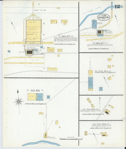 Sanborn Fire Insurance Map from Houghton, Houghton County, Michigan (1908), Sheet #0012 - Complete Map Set gallery image, historic Sanborn map, vintage wall art, Michigan Michigan