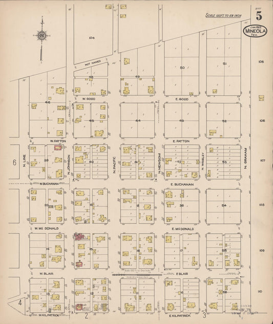 Sanborn Fire Insurance Map from Mineola, Wood County, Texas (1922), Sheet #0005 - Historic Sanborn Fire Insurance Map Print, vintage old map wall art, antique decor, genealogy gift, Texas Texas map