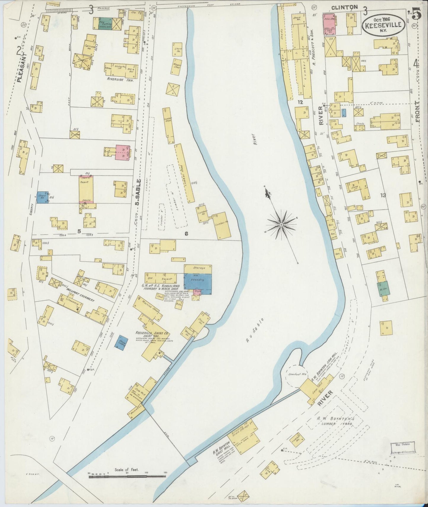 Sanborn Fire Insurance Map from Keeseville, Essex County, New York (1906), Sheet #0005 - Complete Map Set gallery image, historic Sanborn map, vintage wall art, New York New York