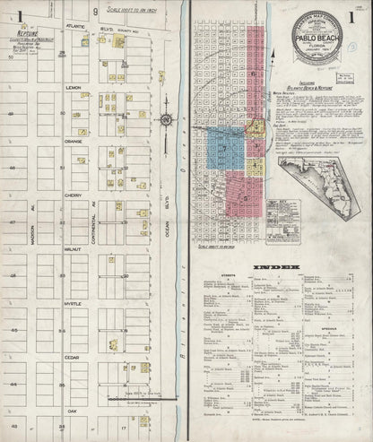 Sanborn Fire Insurance Map from Pablo Beach, Duval County, Florida (1924), Sheet #0001 - Historic Sanborn Fire Insurance Map Print, vintage old map wall art, antique decor, genealogy gift, Florida Florida map