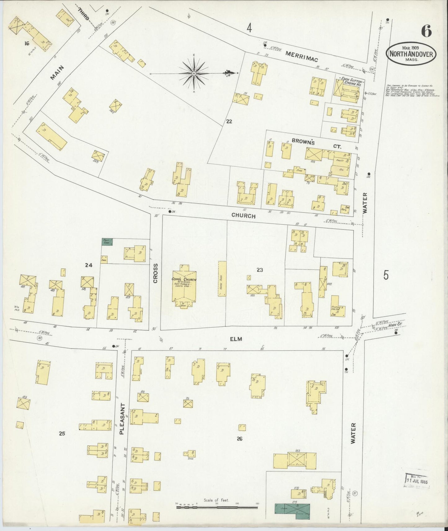 Sanborn Fire Insurance Map from North Andover, Essex County, Massachusetts (1909), Sheet #0006 - Historic Sanborn Fire Insurance Map Print, vintage old map wall art, antique decor, genealogy gift, Massachusetts Massachusetts map