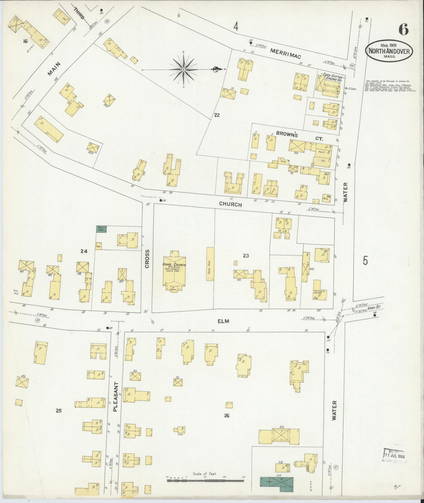 Sanborn Fire Insurance Map from North Andover, Essex County, Massachusetts (1909), Sheet #0006 - Historic Sanborn Fire Insurance Map Print, vintage old map wall art, antique decor, genealogy gift, Massachusetts Massachusetts map