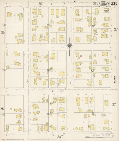 Sanborn Fire Insurance Map from Eugene, Lane County, Oregon (1912), Sheet #0026 - Complete Map Set gallery image, historic Sanborn map, vintage wall art, Oregon Oregon