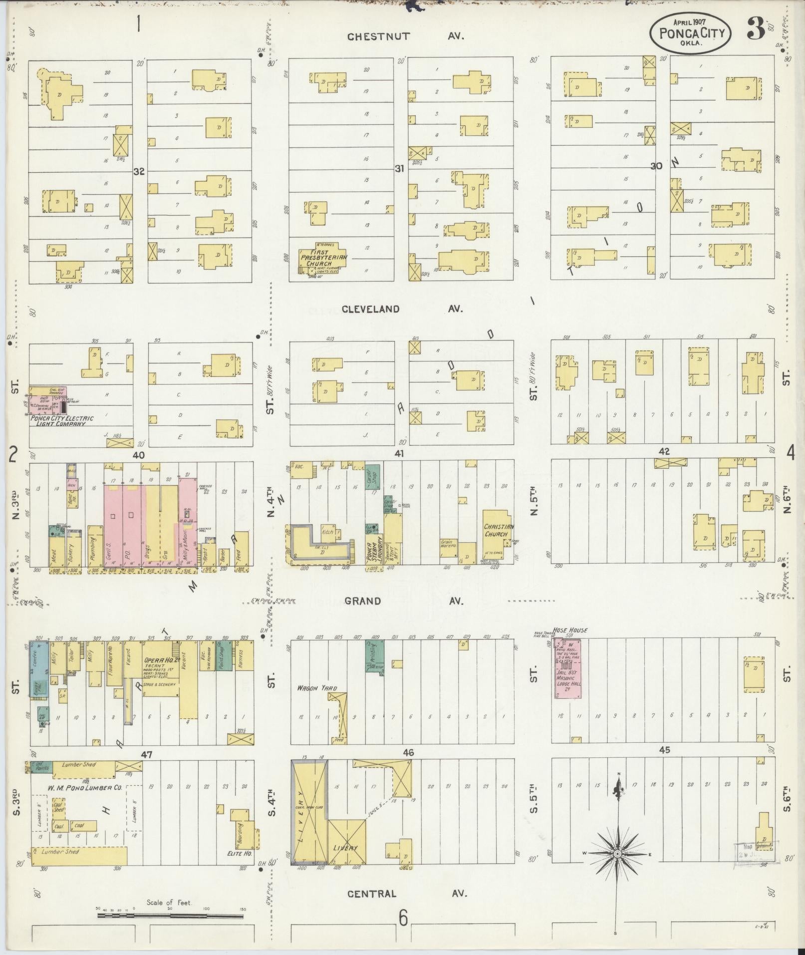 Sanborn Fire Insurance Map from Ponca City, Kay County, Oklahoma (1907), Sheet #0003 - Complete Map Set gallery image, historic Sanborn map, vintage wall art, Oklahoma Oklahoma