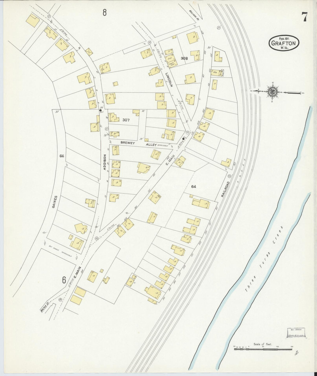 Sanborn Fire Insurance Map from Grafton, Taylor County, West Virginia (1911), Sheet #0007 - Historic Sanborn Fire Insurance Map Print, vintage old map wall art, antique decor, genealogy gift, West Virginia West Virginia map