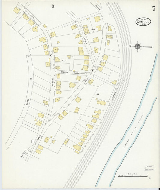 Sanborn Fire Insurance Map from Grafton, Taylor County, West Virginia (1911), Sheet #0007 - Historic Sanborn Fire Insurance Map Print, vintage old map wall art, antique decor, genealogy gift, West Virginia West Virginia map