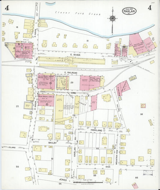 Sanborn Fire Insurance Map from Harlan, Harlan County, Kentucky (1925), Sheet #0004 - Historic Sanborn Fire Insurance Map Print, vintage old map wall art, antique decor, genealogy gift, Kentucky Kentucky map