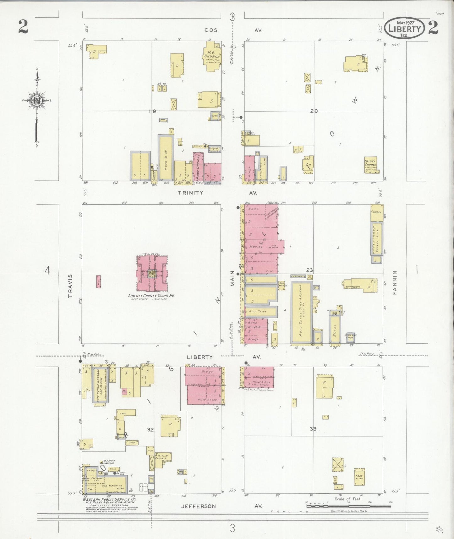 Sanborn Fire Insurance Map from Liberty, Liberty County, Texas (1927), Sheet #0002 - Complete Map Set gallery image, historic Sanborn map, vintage wall art, Texas Texas
