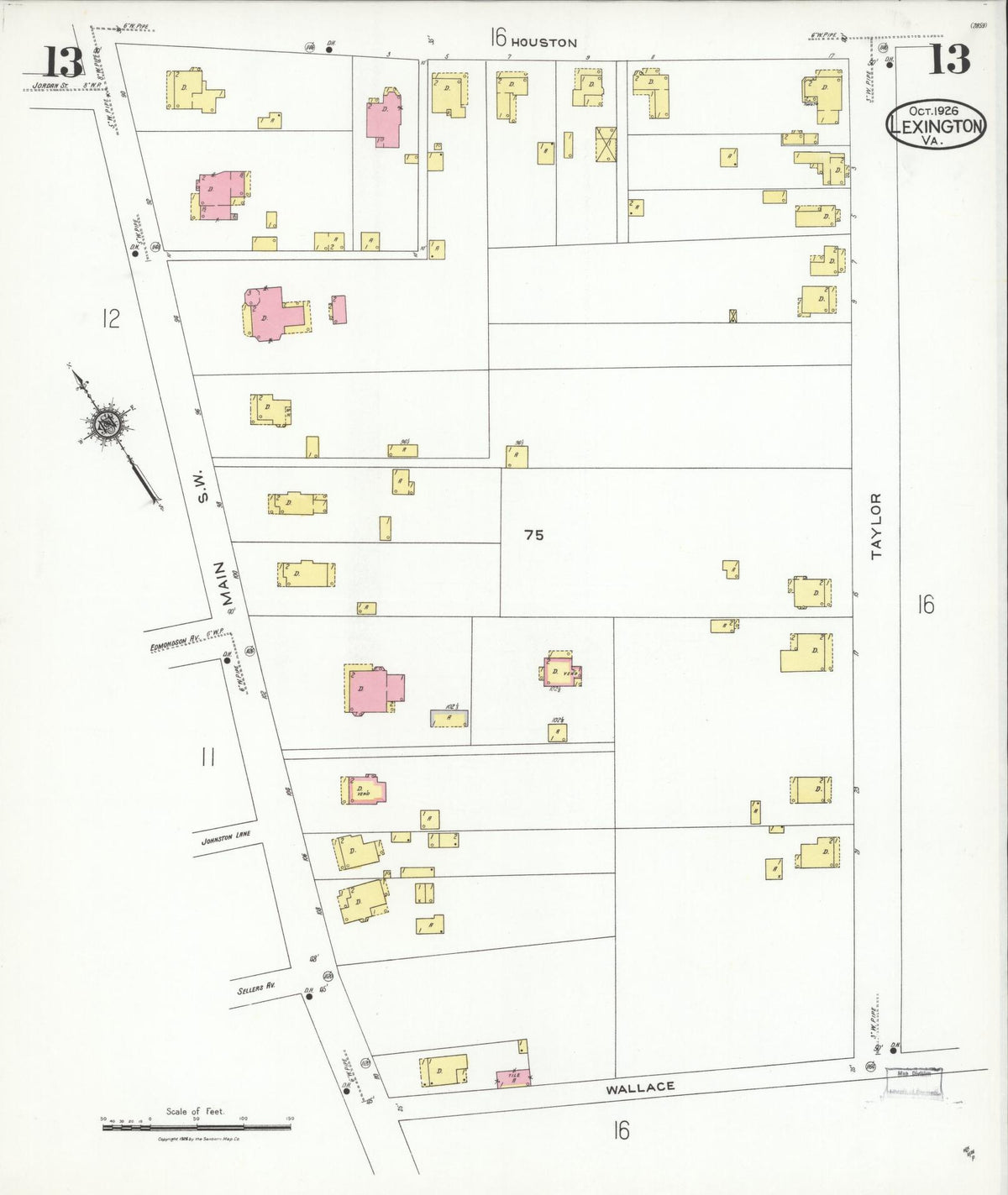 Sanborn Fire Insurance Map from Lexington, Independent Cities, Virginia (1926), Sheet #0013 - Complete Map Set gallery image, historic Sanborn map, vintage wall art, Virginia Virginia