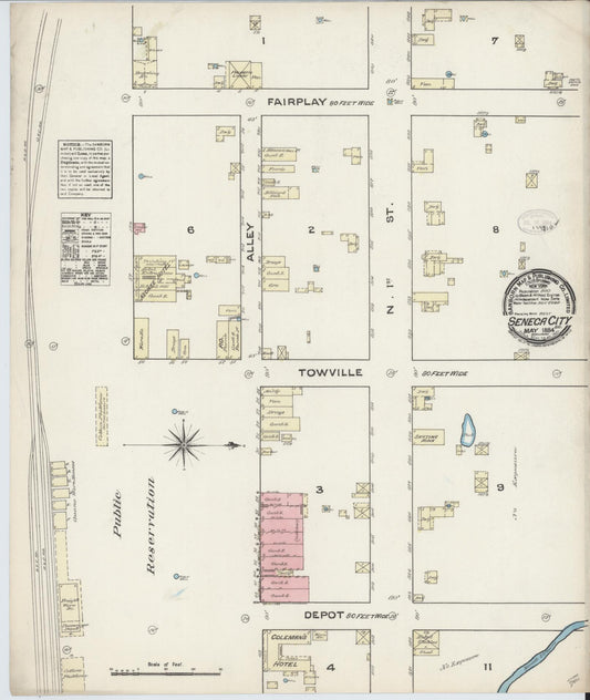 Sanborn Fire Insurance Map from Seneca, Oconee County, South Carolina (1884), Sheet #0001 - Historic Sanborn Fire Insurance Map Print, vintage old map wall art, antique decor, genealogy gift, South Carolina South Carolina map
