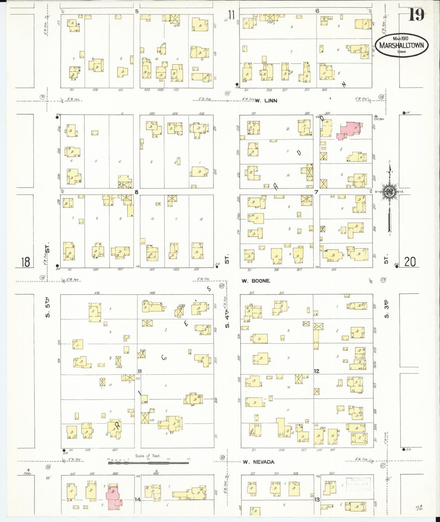 Sanborn Fire Insurance Map from Marshalltown, Marshall County, Iowa (1910), Sheet #0019 - Historic Sanborn Fire Insurance Map Print