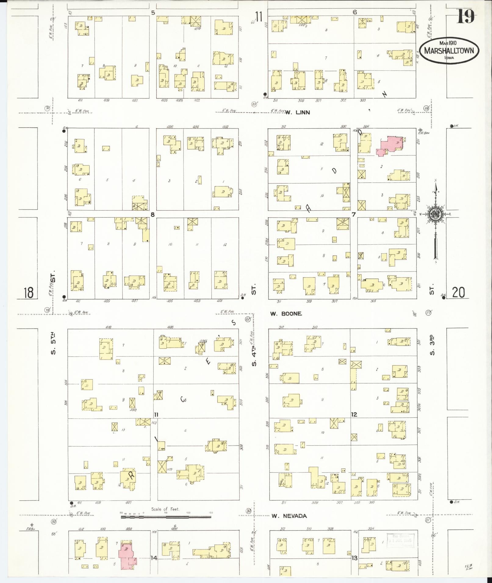 Sanborn Fire Insurance Map from Marshalltown, Marshall County, Iowa (1910), Sheet #0019 - Historic Sanborn Fire Insurance Map Print