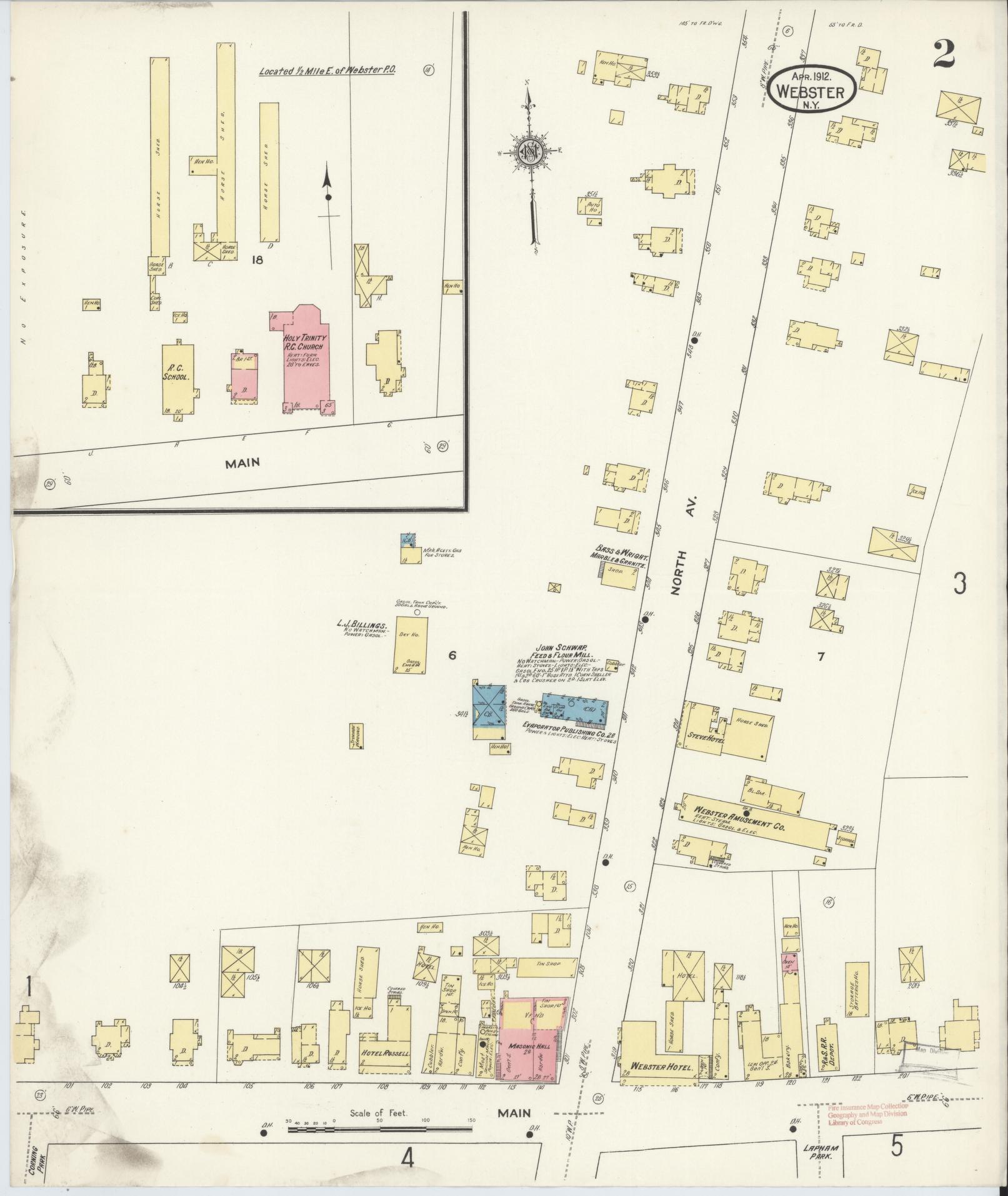 Sanborn Fire Insurance Map from Webster, Monroe County, New York (1912), Sheet #0002 - Complete Map Set gallery image, historic Sanborn map, vintage wall art, New York New York