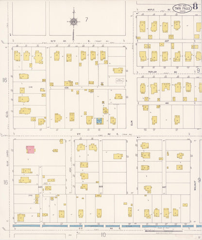 Sanborn Fire Insurance Map from Twin Falls, Twin Falls County, Idaho (1922), Sheet #0008 - Complete Map Set gallery image, historic Sanborn map, vintage wall art, Falls Idaho