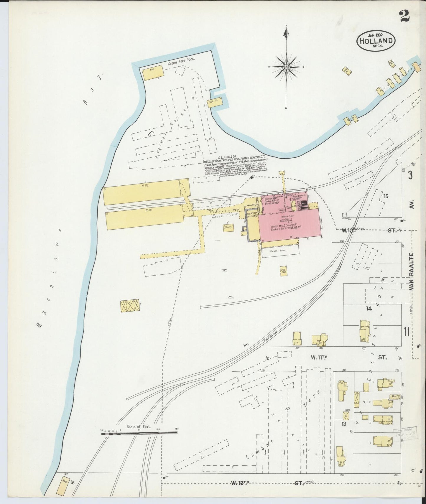 Sanborn Fire Insurance Map from Holland, Ottawa County, Michigan (1902), Sheet #0002 - Complete Map Set gallery image, historic Sanborn map, vintage wall art, Michigan Michigan