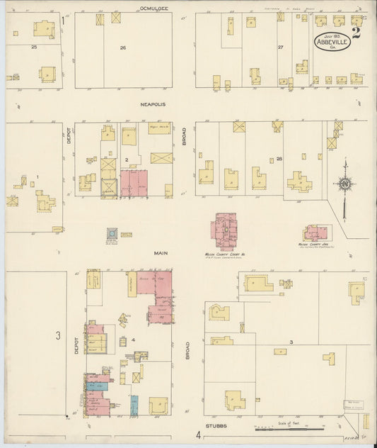 Sanborn Fire Insurance Map from Abbeville, Wilcox County, Georgia (1913), Sheet #0002 - Historic Sanborn Fire Insurance Map Print, vintage old map wall art, antique decor, genealogy gift, Georgia Georgia map