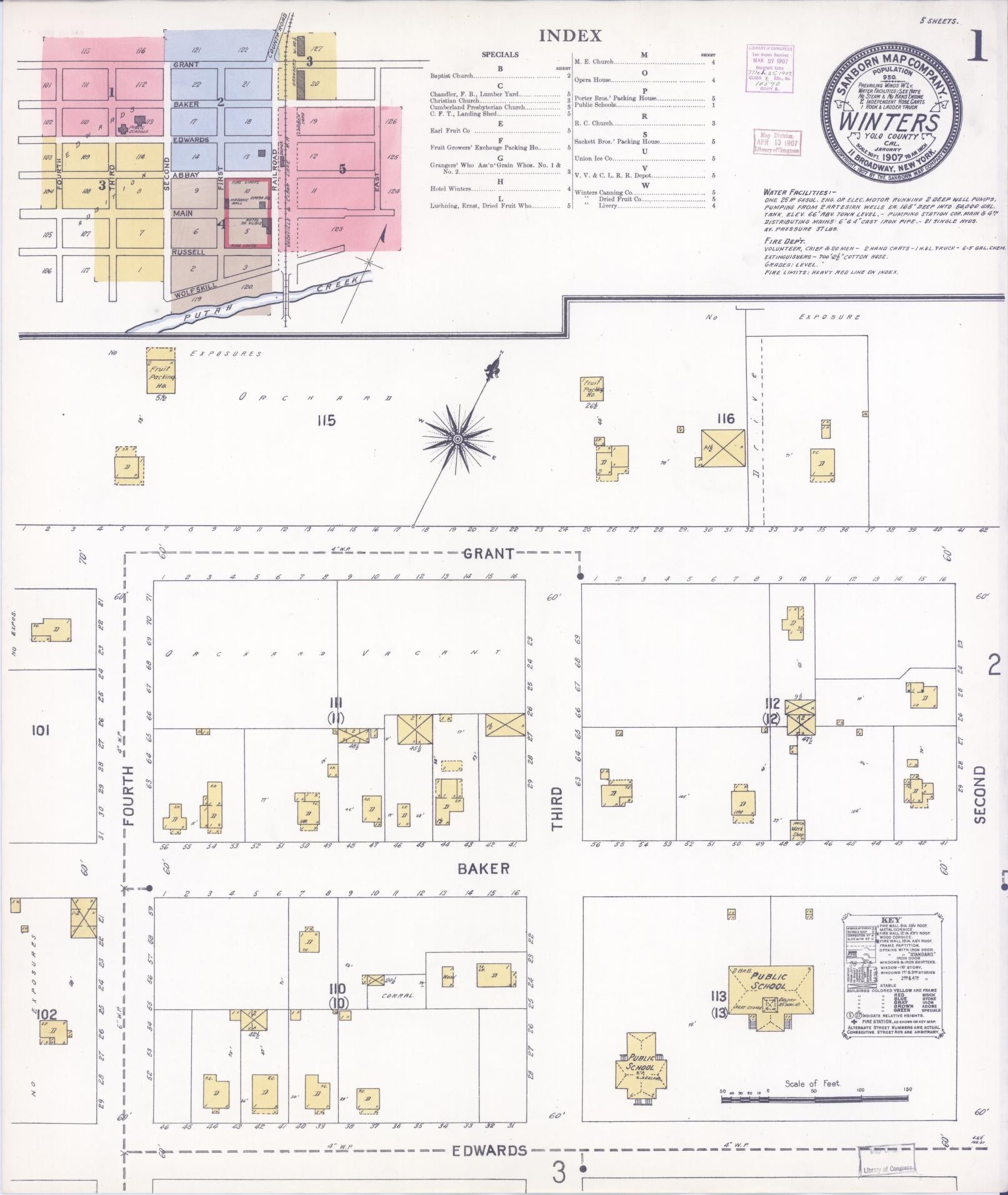 Sanborn Fire Insurance Map from Winters, Yolo County, California (1907), Sheet #0001 - Complete Map Set gallery image, historic Sanborn map, vintage wall art, California California