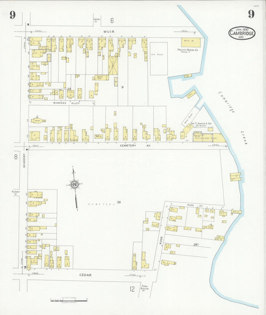Sanborn Fire Insurance Map from Cambridge, Dorchester County, Maryland (1930), Sheet #0009 - Historic Sanborn Fire Insurance Map Print, vintage old map wall art, antique decor, genealogy gift, Maryland Maryland map