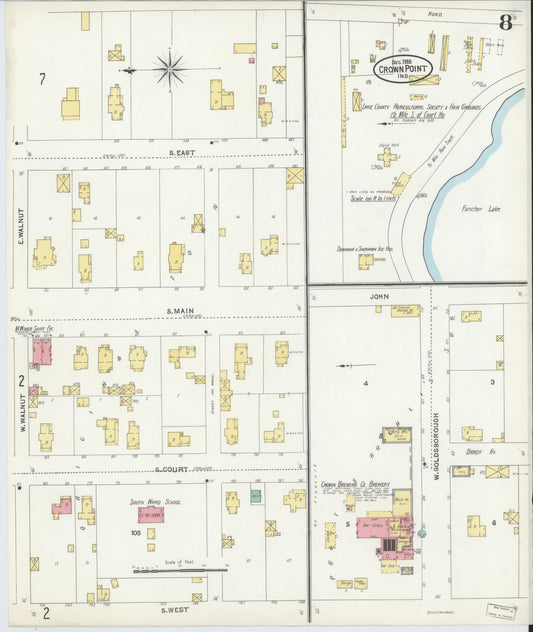 Sanborn Fire Insurance Map from Crown Point, Lake County, Indiana (1905), Sheet #0008 - Historic Sanborn Fire Insurance Map Print, vintage old map wall art, antique decor, genealogy gift, Indiana Indiana map