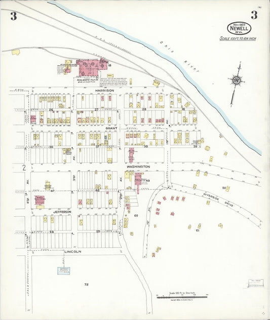 Sanborn Fire Insurance Map from Newell, Hancock County, West Virginia (1923), Sheet #0003 - Historic Sanborn Fire Insurance Map Print, vintage old map wall art, antique decor, genealogy gift, West Virginia West Virginia map