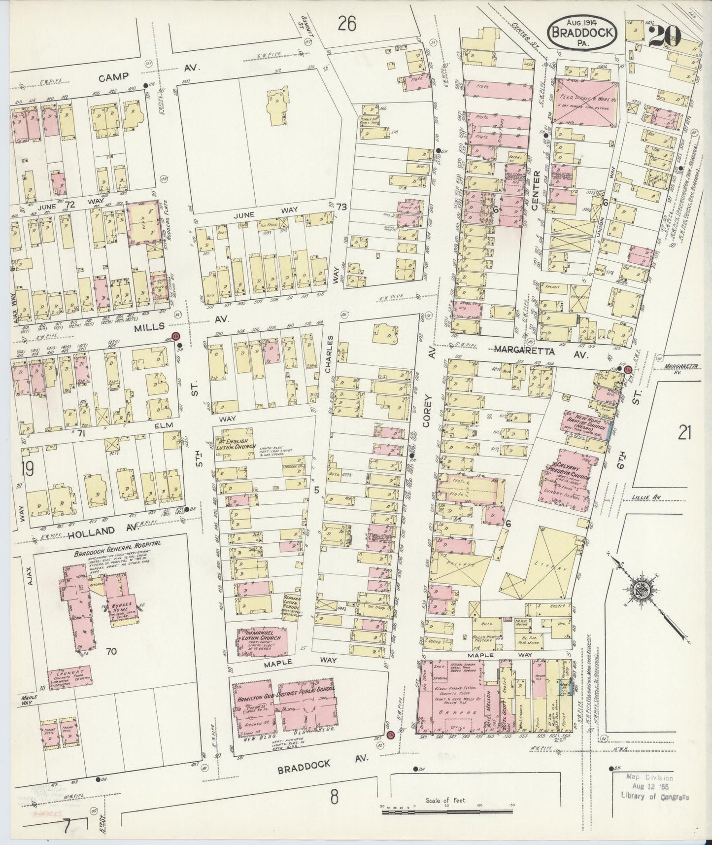 Sanborn Fire Insurance Map from Braddock, Allegheny County, Pennsylvania (1914), Sheet #0020 - Historic Sanborn Fire Insurance Map Print, vintage old map wall art, antique decor, genealogy gift, Pennsylvania Pennsylvania map