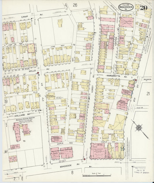 Sanborn Fire Insurance Map from Braddock, Allegheny County, Pennsylvania (1914), Sheet #0020 - Historic Sanborn Fire Insurance Map Print, vintage old map wall art, antique decor, genealogy gift, Pennsylvania Pennsylvania map
