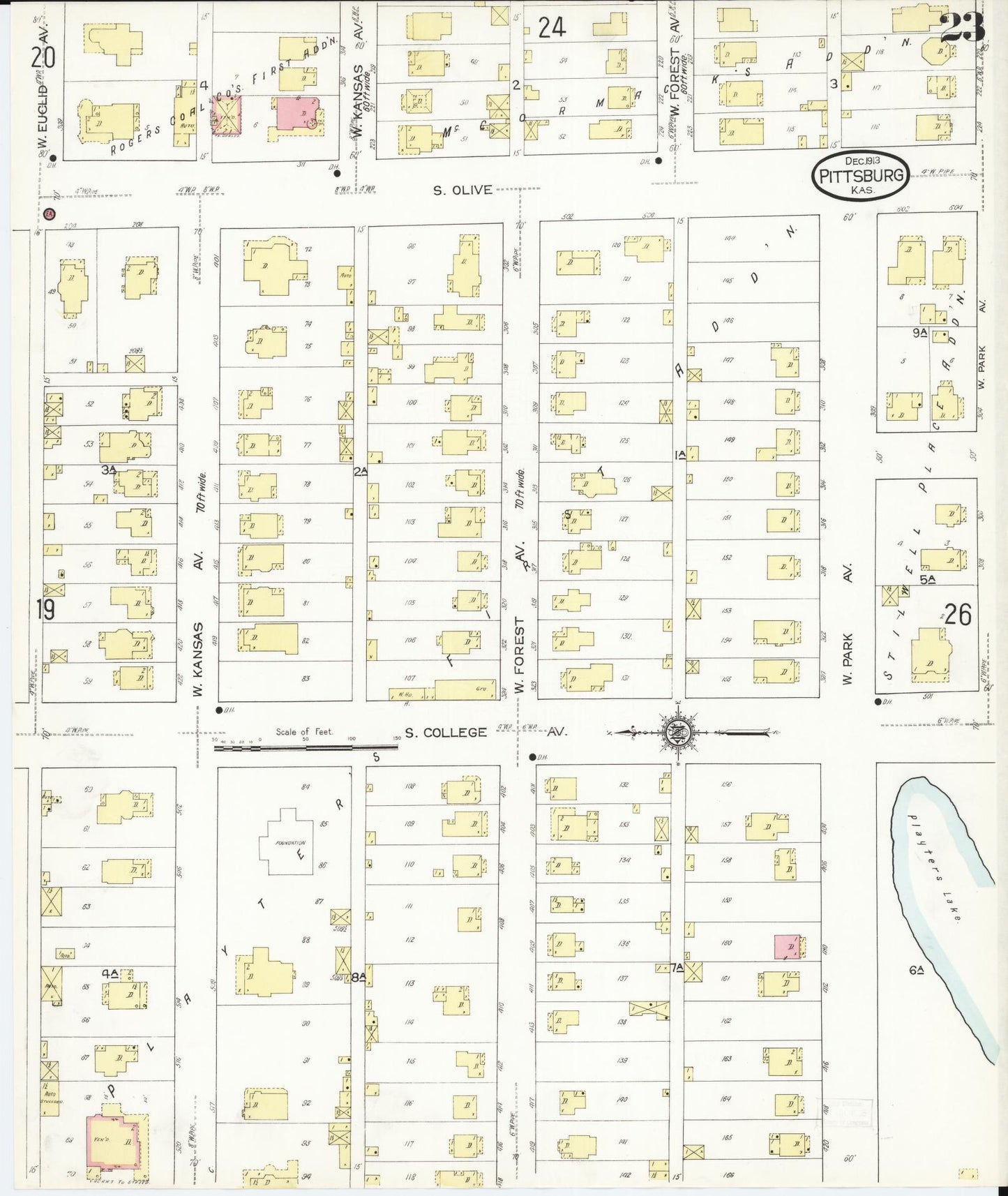 Sanborn Fire Insurance Map from Pittsburg, Crawford County, Kansas (1913), Sheet #0023 - Complete Map Set gallery image, historic Sanborn map, vintage wall art, Kansas Kansas