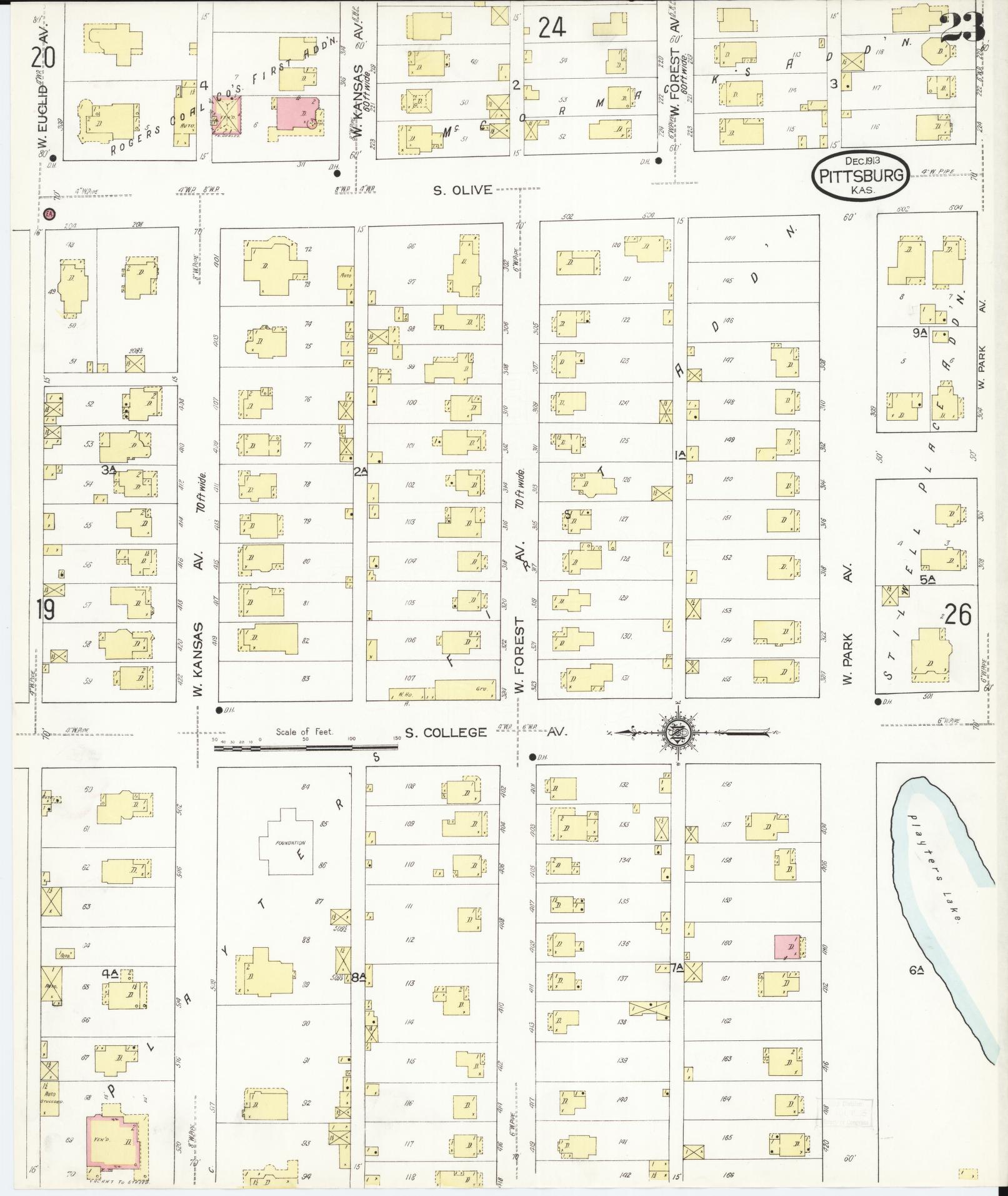 Sanborn Fire Insurance Map from Pittsburg, Crawford County, Kansas (1913), Sheet #0023 - Complete Map Set gallery image, historic Sanborn map, vintage wall art, Kansas Kansas