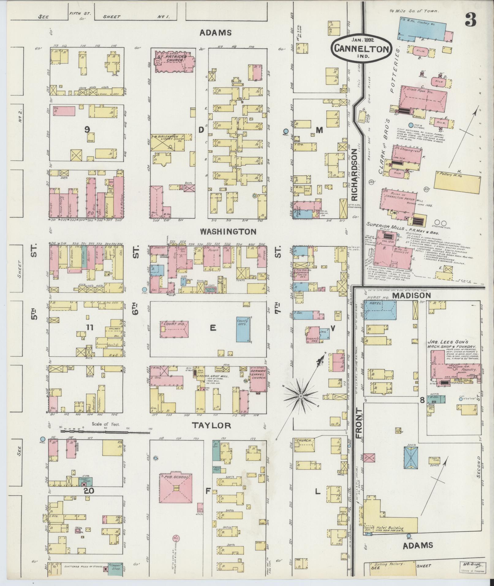 Sanborn Fire Insurance Map from Cannelton, Perry County, Indiana (1892), Sheet #0003 - Complete Map Set gallery image, historic Sanborn map, vintage wall art, Indiana Indiana