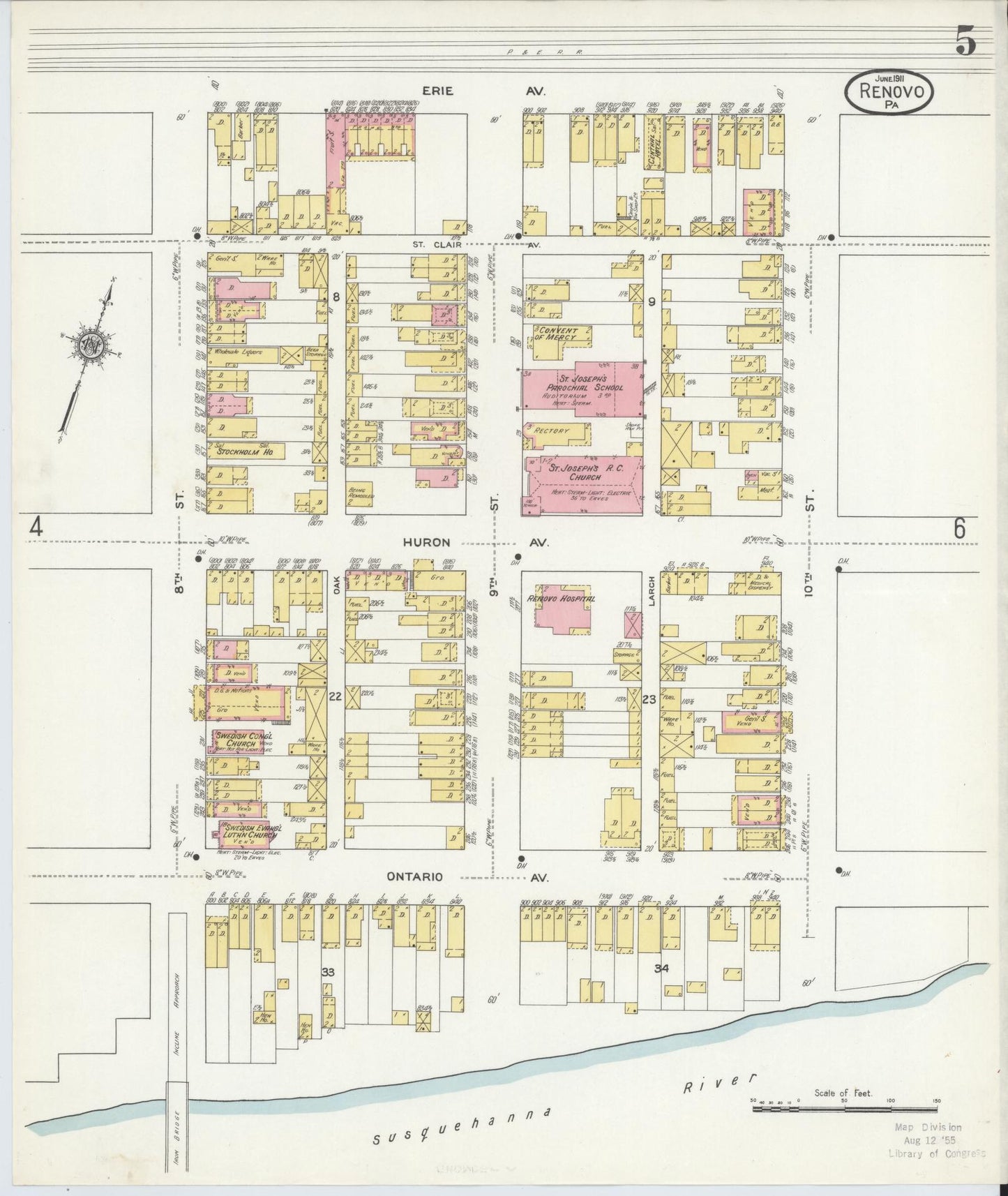 Sanborn Fire Insurance Map from Renovo, Clinton County, Pennsylvania (1911), Sheet #0005 - Complete Map Set gallery image, historic Sanborn map, vintage wall art, Pennsylvania Pennsylvania