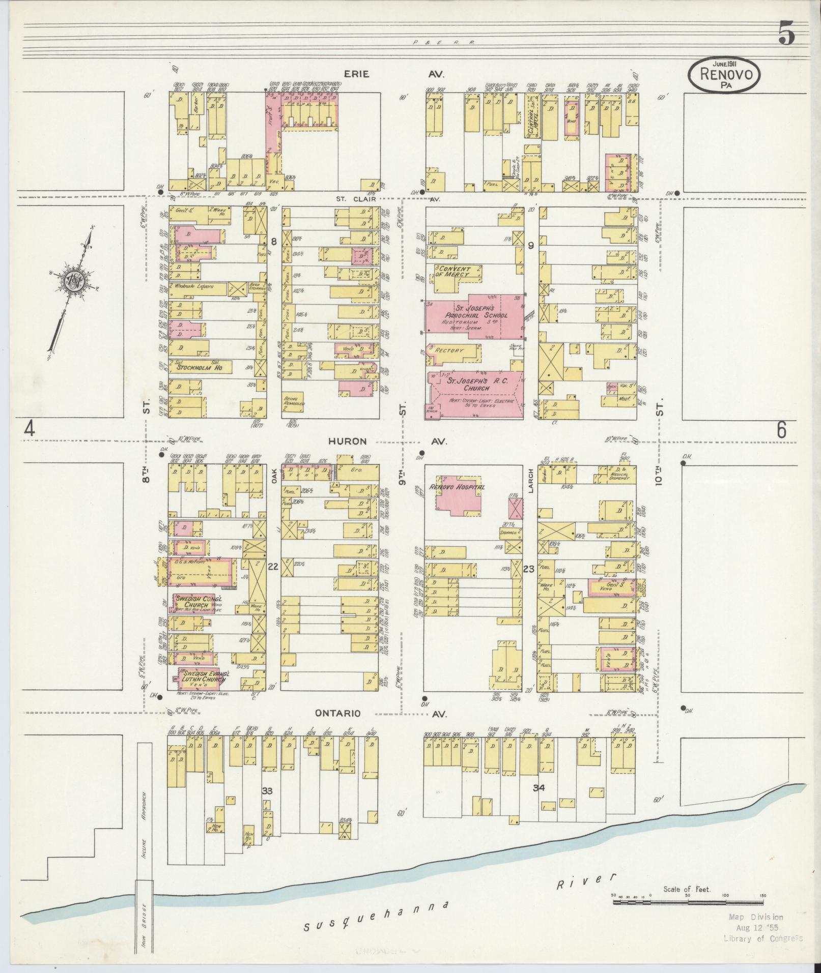 Sanborn Fire Insurance Map from Renovo, Clinton County, Pennsylvania (1911), Sheet #0005 - Complete Map Set gallery image, historic Sanborn map, vintage wall art, Pennsylvania Pennsylvania