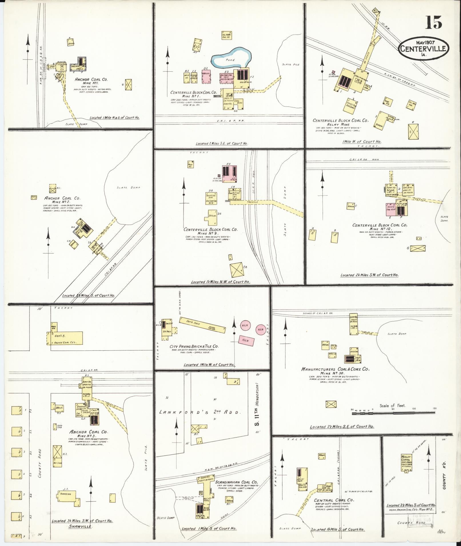 Sanborn Fire Insurance Map from Centerville, Appanoose County, Iowa (1907), Sheet #0015 - Historic Sanborn Fire Insurance Map Print, vintage old map wall art