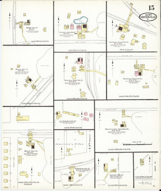 Sanborn Fire Insurance Map from Centerville, Appanoose County, Iowa (1907), Sheet #0015 - Historic Sanborn Fire Insurance Map Print, vintage old map wall art
