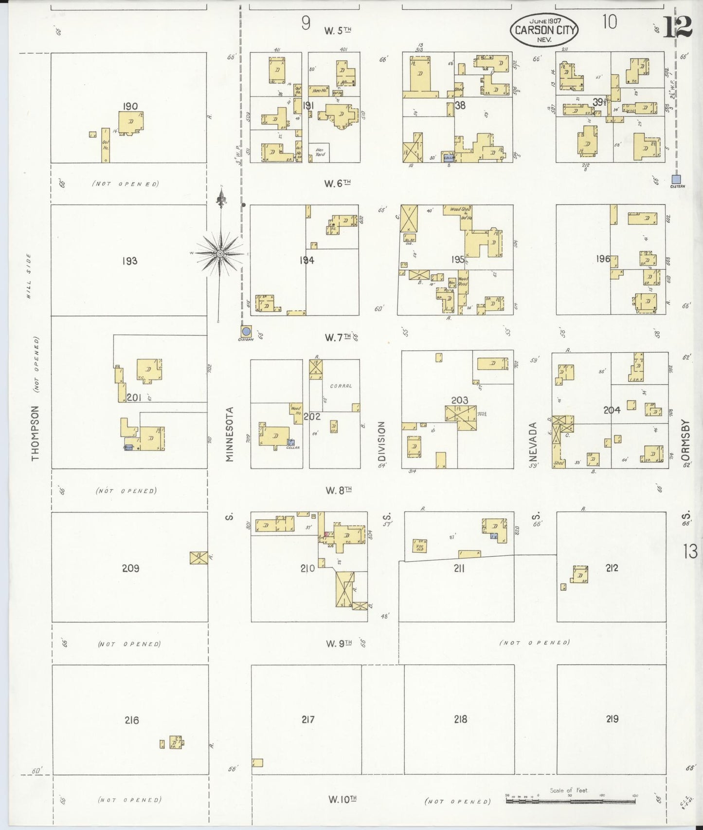 Sanborn Fire Insurance Map from Carson City, Carson City County, Nevada (1907), Sheet #0012 - Complete Map Set gallery image, historic Sanborn map, vintage wall art, Nevada Nevada