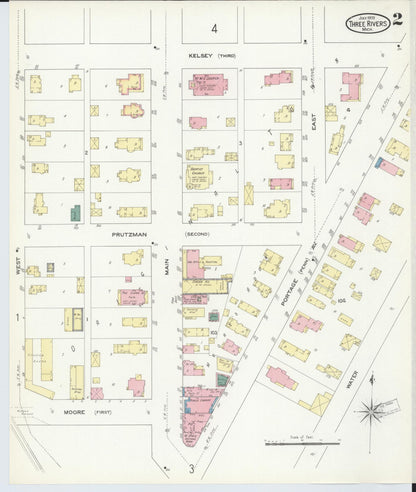 Sanborn Fire Insurance Map from Three Rivers, Saint Joseph County, Michigan (1909), Sheet #0002 - Historic Sanborn Fire Insurance Map Print, vintage old map wall art, antique decor, genealogy gift, Michigan Michigan map