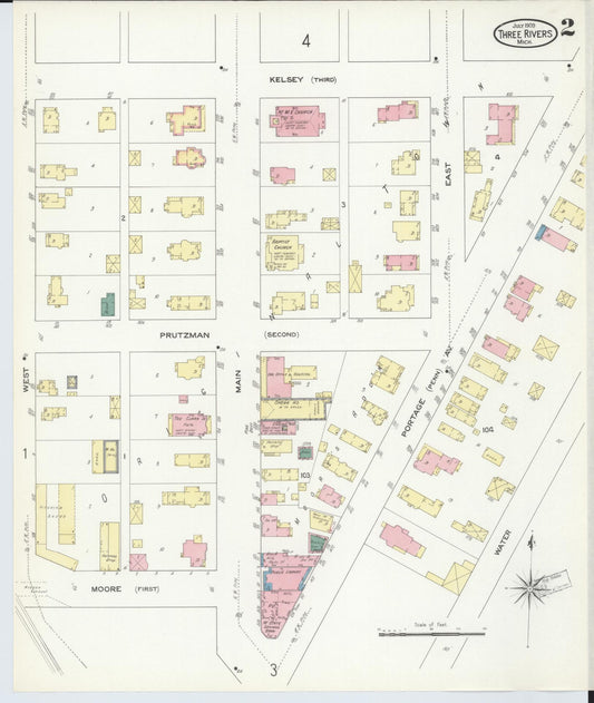 Sanborn Fire Insurance Map from Three Rivers, Saint Joseph County, Michigan (1909), Sheet #0002 - Historic Sanborn Fire Insurance Map Print, vintage old map wall art, antique decor, genealogy gift, Michigan Michigan map