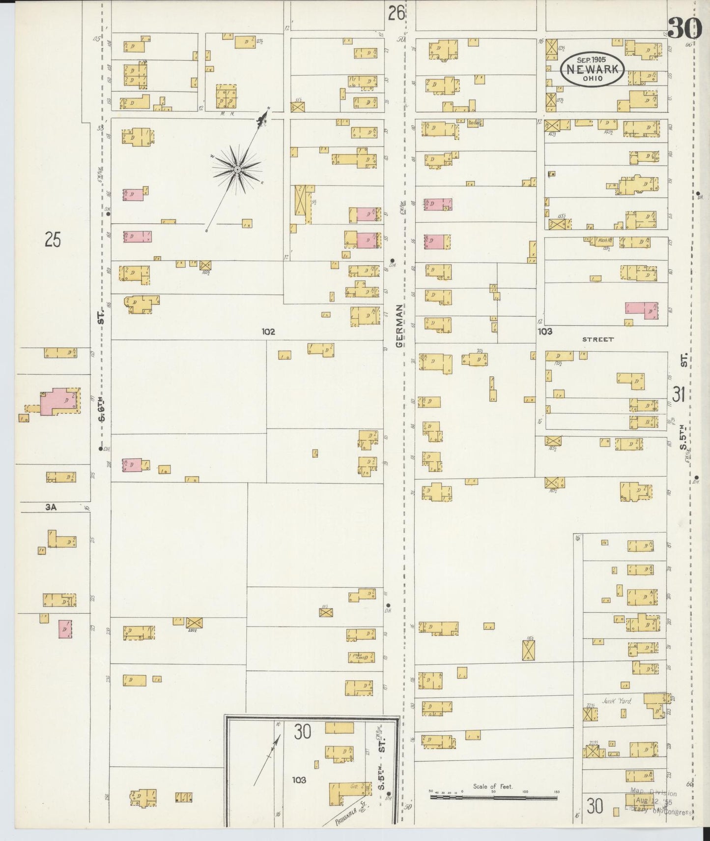 Sanborn Fire Insurance Map from Newark, Licking County, Ohio (1905), Sheet #0030 - Complete Map Set gallery image, historic Sanborn map, vintage wall art, Ohio Ohio