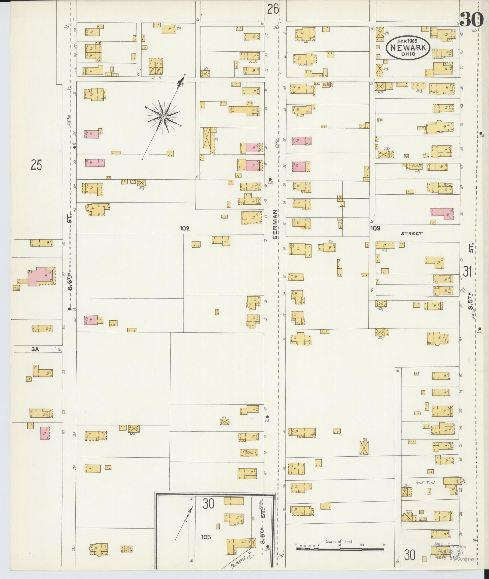 Sanborn Fire Insurance Map from Newark, Licking County, Ohio (1905), Sheet #0030 - Complete Map Set gallery image, historic Sanborn map, vintage wall art, Ohio Ohio