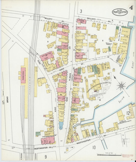 Sanborn Fire Insurance Map from Port Chester, Westchester County, New York (1902), Sheet #0004 - Historic Sanborn Fire Insurance Map Print, vintage old map wall art, antique decor, genealogy gift, New York New York map