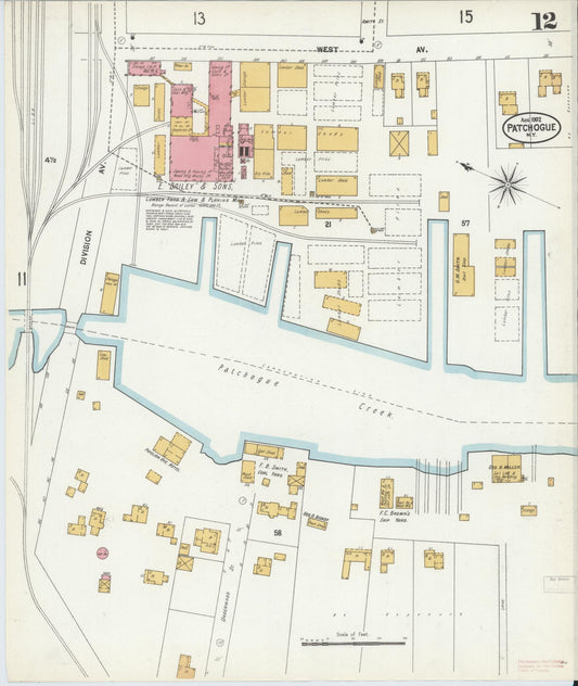 Sanborn Fire Insurance Map from Patchogue, Suffolk County, New York (1902), Sheet #0012 - Historic Sanborn Fire Insurance Map Print, vintage old map wall art, antique decor, genealogy gift, New York New York map