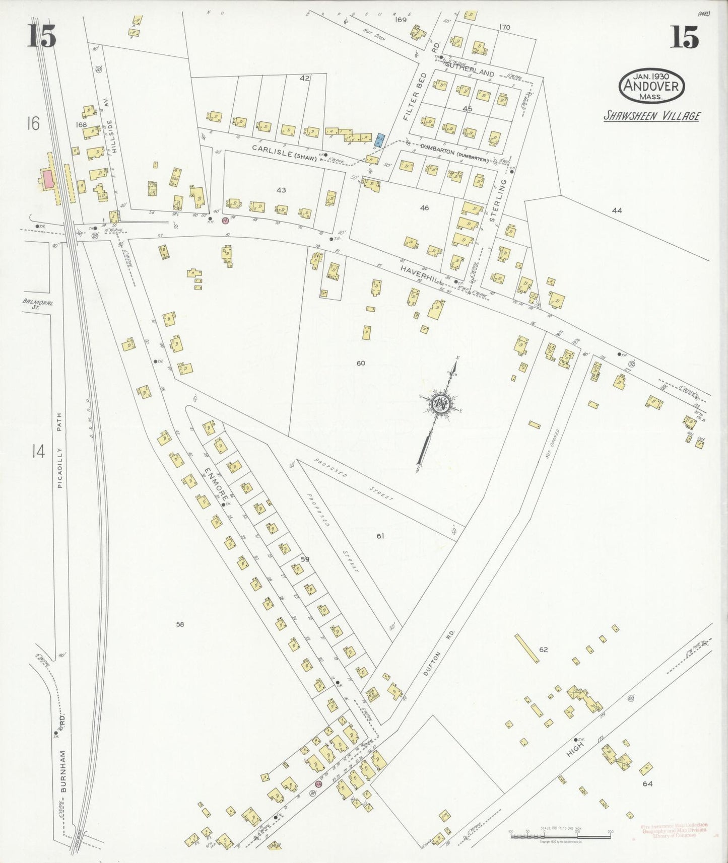Sanborn Fire Insurance Map from Andover, Essex County, Massachusetts (1930), Sheet #0015 - Complete Map Set gallery image, historic Sanborn map, vintage wall art, Massachusetts Massachusetts
