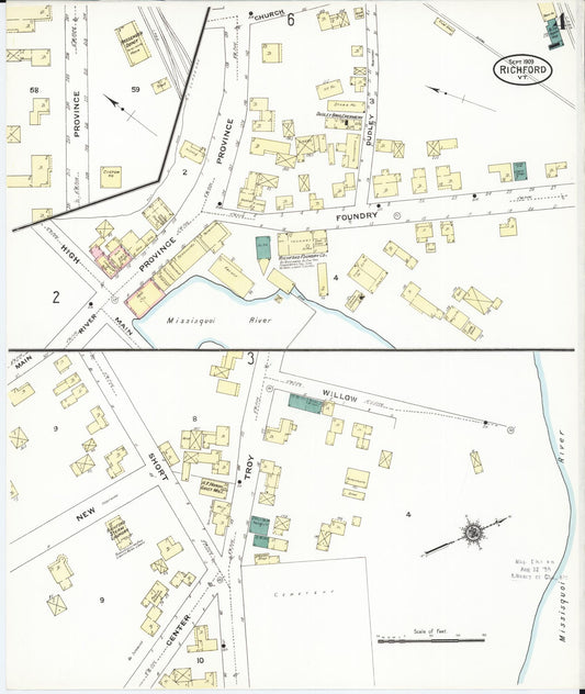 Sanborn Fire Insurance Map from Richford, Franklin County, Vermont (1909), Sheet #0004 - Historic Sanborn Fire Insurance Map Print, vintage old map wall art, antique decor, genealogy gift, Vermont Vermont map