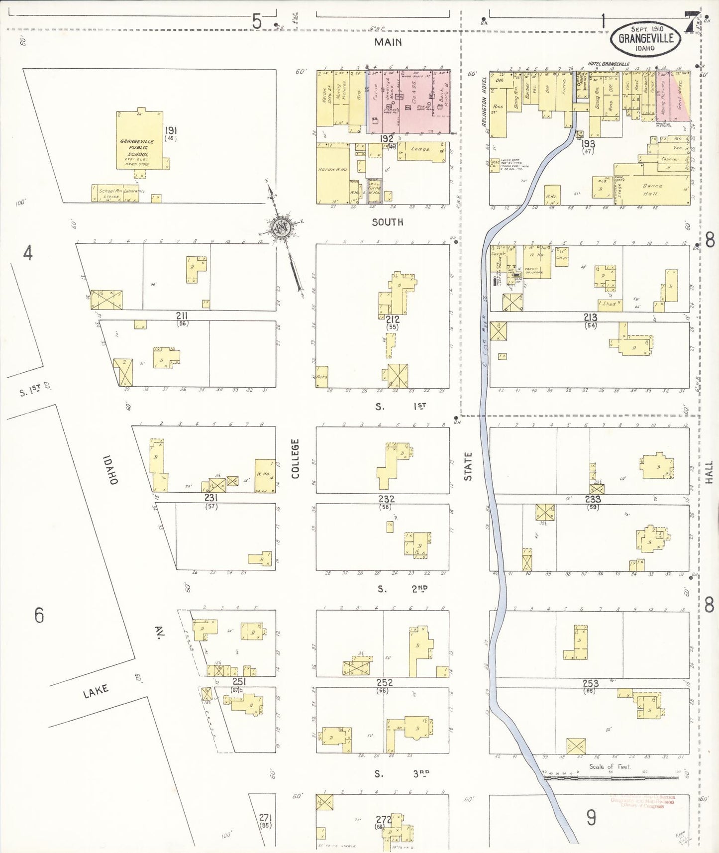 Sanborn Fire Insurance Map from Grangeville, Idaho County, Idaho (1910), Sheet #0007 - Complete Map Set gallery image, historic Sanborn map, vintage wall art, Grangeville Idaho