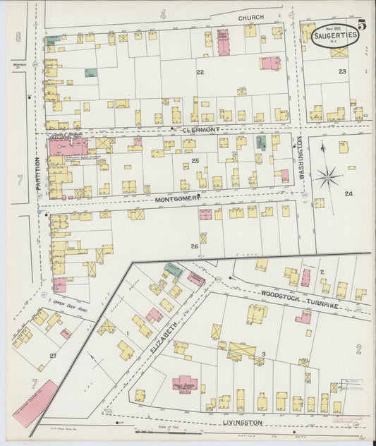 Sanborn Fire Insurance Map from Saugerties, Ulster County, New York (1892), Sheet #0005 - Historic Sanborn Fire Insurance Map Print, vintage old map wall art, antique decor, genealogy gift, New York New York map