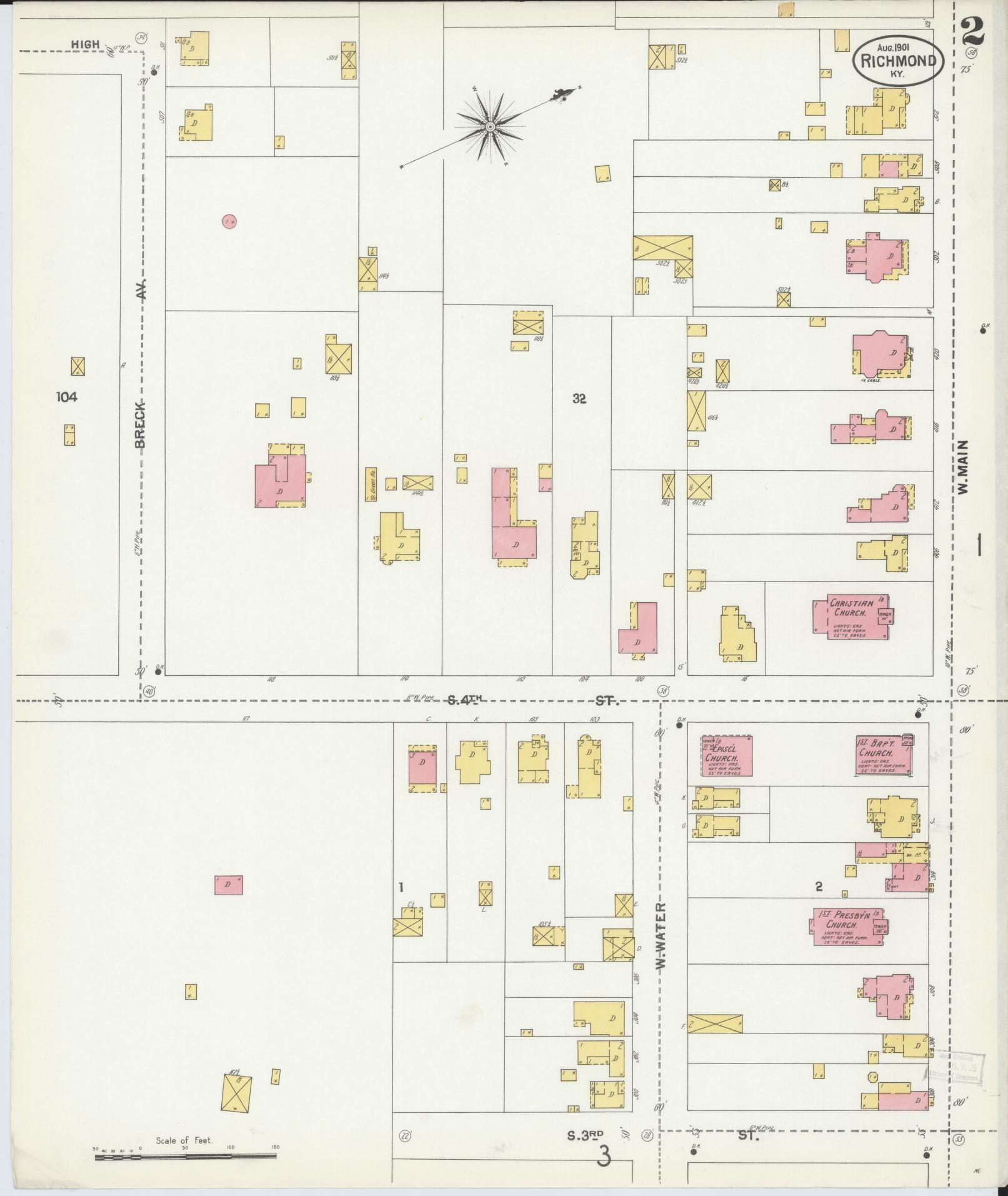 Sanborn Fire Insurance Map from Richmond, Madison County, Kentucky (1901), Sheet #0002 - Complete Map Set gallery image, historic Sanborn map, vintage wall art, Kentucky Kentucky