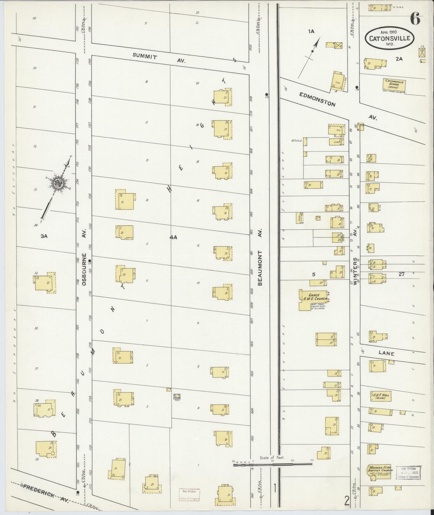 Sanborn Fire Insurance Map from Catonsville, Baltimore County, Maryland (1910), Sheet #0006 - Historic Sanborn Fire Insurance Map Print, vintage old map wall art, antique decor, genealogy gift, Maryland Maryland map