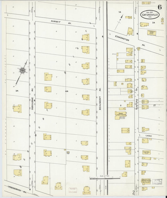 Sanborn Fire Insurance Map from Catonsville, Baltimore County, Maryland (1910), Sheet #0006 - Historic Sanborn Fire Insurance Map Print, vintage old map wall art, antique decor, genealogy gift, Maryland Maryland map