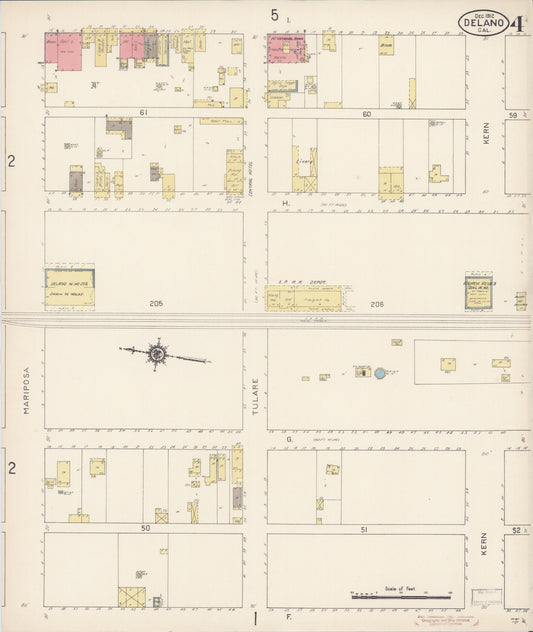 Sanborn Fire Insurance Map from Delano, Kern County, California (1912), Sheet #0004 - Historic Sanborn Fire Insurance Map Print, vintage old map wall art, antique decor, genealogy gift, California California map